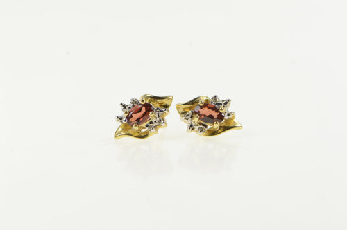 10K Pear Garnet Diamond Accent Vintage Stud Earrings Yellow Gold