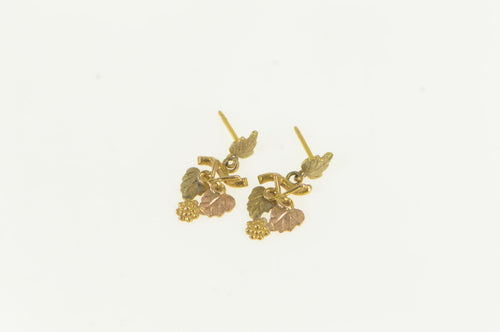 10K Black Hills Gold Leaf Textured Dangle Earrings Yellow Gold