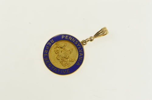 14K Pennsylvania Representative Blue Enamel Charm/Pendant Yellow Gold