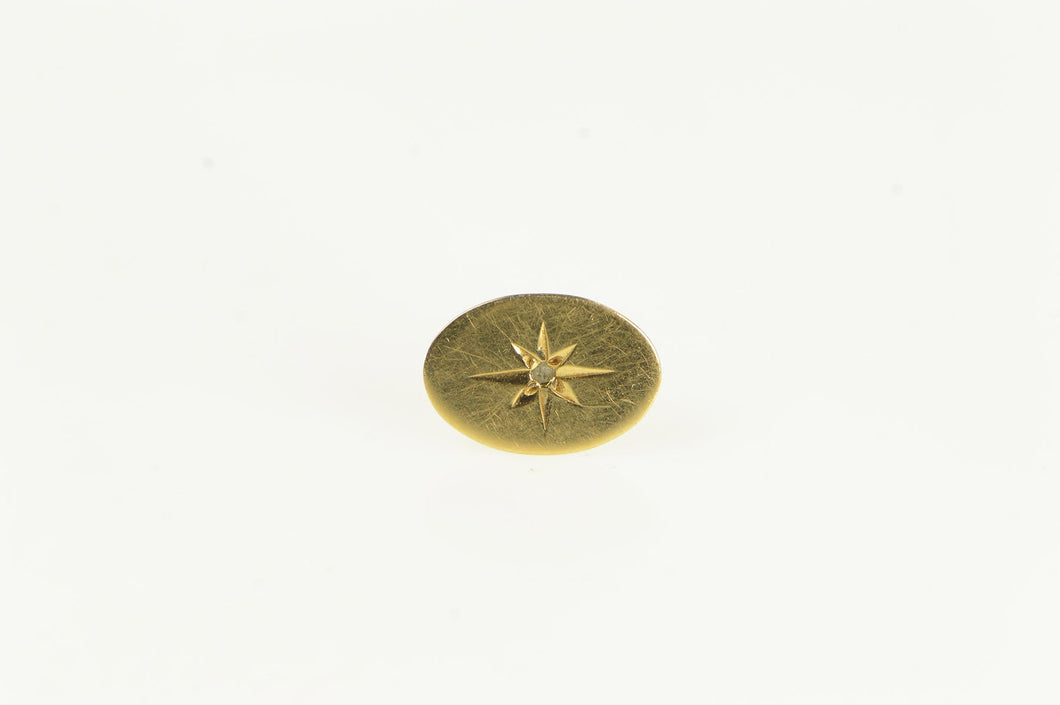 14K Retro Oval Diamond Star Burst Compass Lapel Pin/Brooch Yellow Gold