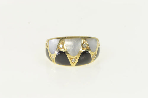 14K Kabana Mother of Pearl Black Onyx Domed Ring Yellow Gold