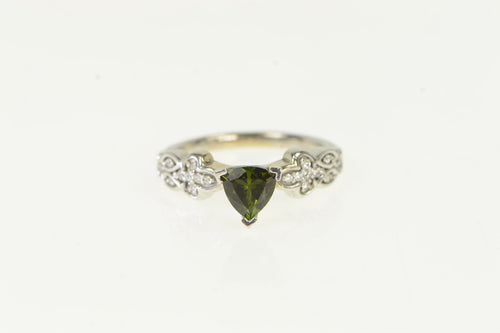 14K Trillion Green Tourmaline Diamond Engagement Ring White Gold