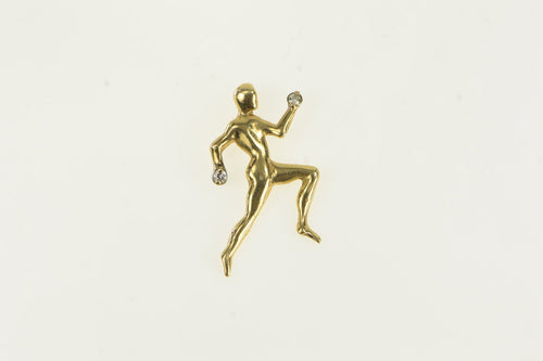14K Diamond Accent Runner Jogger Sprint Charm/Pendant Yellow Gold