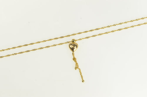 14K Puffy Heart Tassel Slide Twist Chain Necklace 17.25