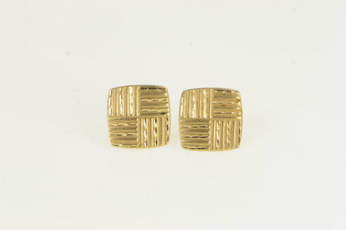 14K Diamond Cut Woven Square Stud Earrings Yellow Gold