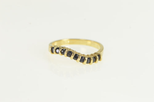 14K Sapphire Wavy Statement Vintage Band Ring Yellow Gold