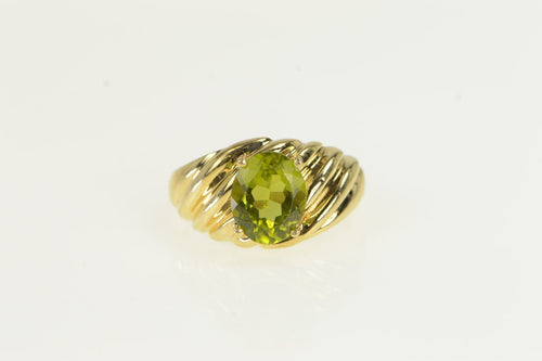 10K Oval Peridot Vintage Domed Grooved Ring Yellow Gold