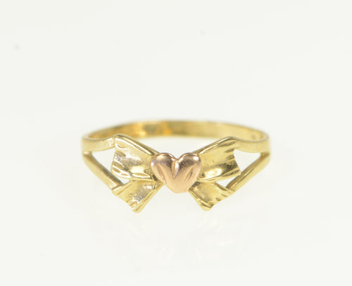 14K Bow Ribbon Heart Love Symbol Promise Ring Yellow Gold