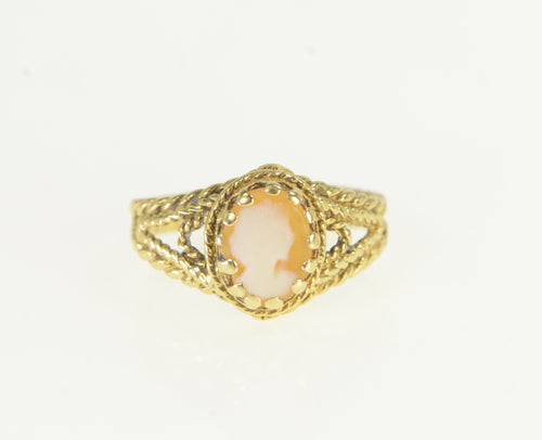 14K Carved Shell Cameo Vintage Statement Ring Yellow Gold