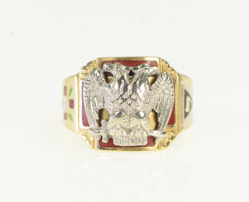 14K Masonic Enamel Eagle 32nd Degree Ring Yellow Gold