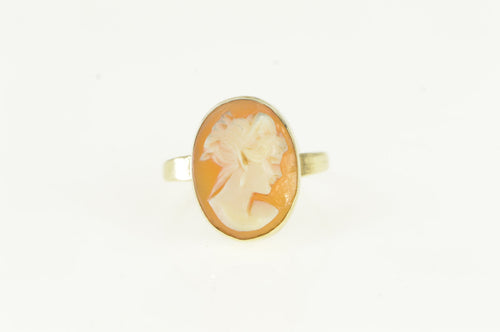18K Vintage Carved Shell Cameo Classic Ring Yellow Gold