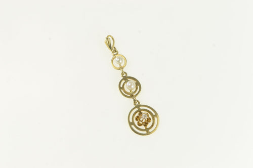 14K Victorian Pearl Diamond Tiered Circle Pendant Yellow Gold