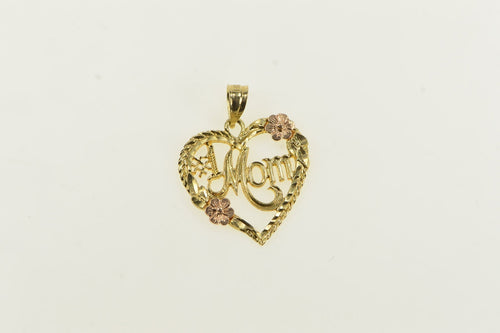 14K #1 Number One Mom Heart Love Charm/Pendant Yellow Gold