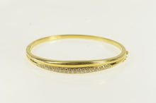 Load image into Gallery viewer, 18K 1.00 Ctw Pave Diamond Grooved Bangle Bracelet 6.75&quot; Yellow Gold