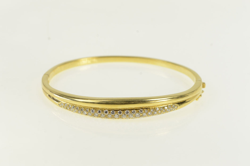 18K 1.00 Ctw Pave Diamond Grooved Bangle Bracelet 6.75