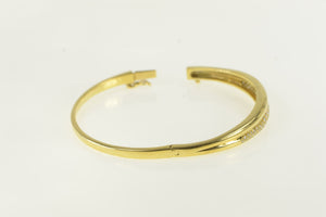 18K 1.00 Ctw Pave Diamond Grooved Bangle Bracelet 6.75" Yellow Gold