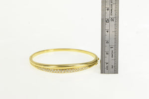 18K 1.00 Ctw Pave Diamond Grooved Bangle Bracelet 6.75" Yellow Gold