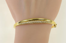 Load image into Gallery viewer, 18K 1.00 Ctw Pave Diamond Grooved Bangle Bracelet 6.75&quot; Yellow Gold