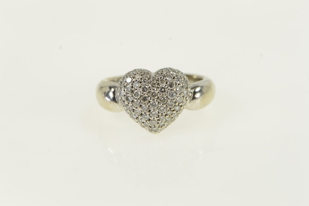 14K 1.00 Ctw Pave Diamond Heart Domed Ring White Gold