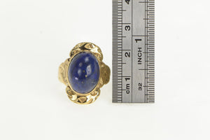 14K Victorian Oval Lapis Lazuli Cabochon Ring Yellow Gold