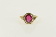 Load image into Gallery viewer, 14K Art Deco Syn. Ruby Leaf Vine Filigree Ring Yellow Gold