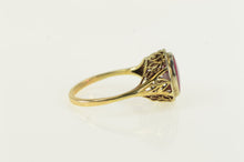 Load image into Gallery viewer, 14K Art Deco Syn. Ruby Leaf Vine Filigree Ring Yellow Gold