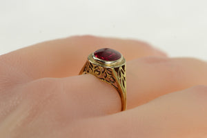 14K Art Deco Syn. Ruby Leaf Vine Filigree Ring Yellow Gold