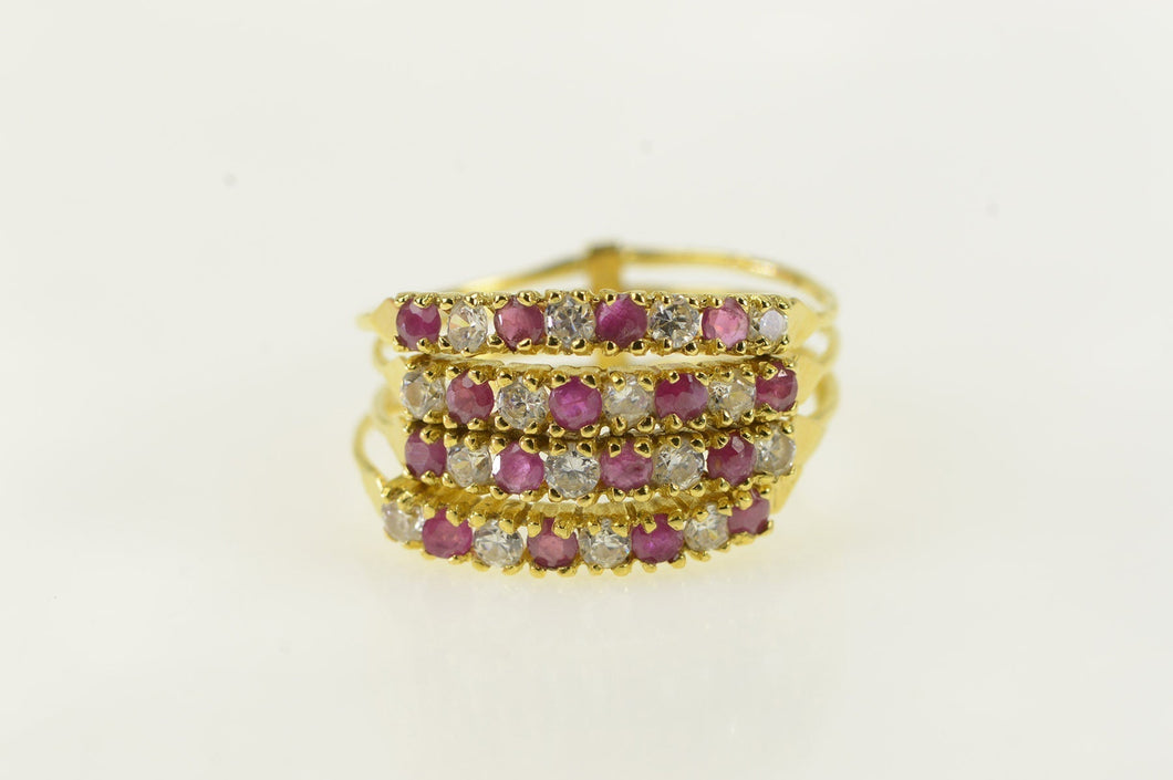 18K Ruby White Sapphire Layered Band Ring Yellow Gold