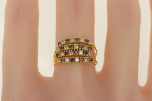 18K Ruby White Sapphire Layered Band Ring Yellow Gold