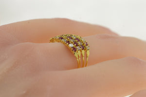 18K Ruby White Sapphire Layered Band Ring Yellow Gold