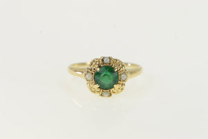 14K Victorian Syn. Emerald Seed Pearl Ring Yellow Gold