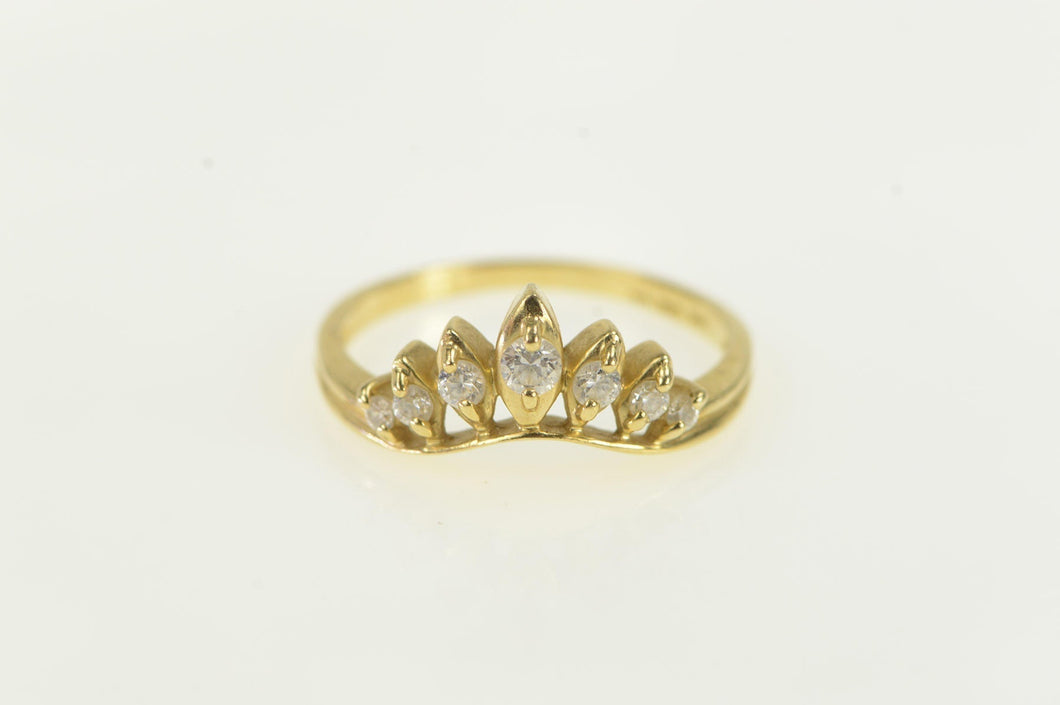 14K Tiara Curved Wedding Band Petal Ring Yellow Gold