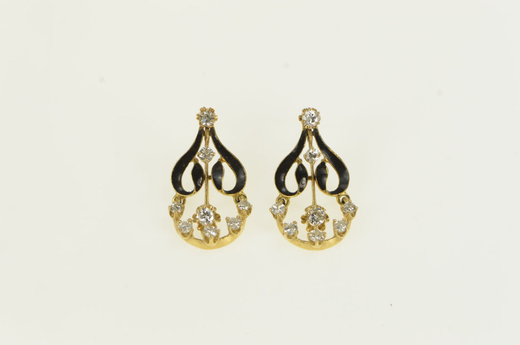 14K 0.50 Ctw Diamond Enamel Ornate Dangle Earrings Yellow Gold
