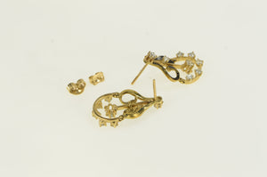 14K 0.50 Ctw Diamond Enamel Ornate Dangle Earrings Yellow Gold