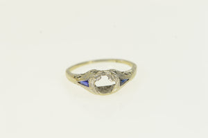 18K Art Deco Filigree Engagement Setting Ring White Gold