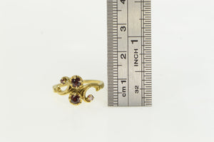 14K Ornate Garnet Vintage Scroll Swirl Ring Yellow Gold