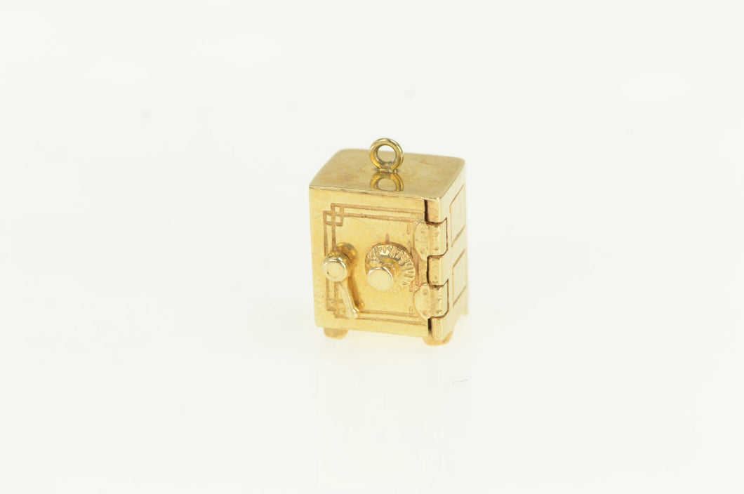 14K 3D Articulated Safe Vault Mini Bank Charm/Pendant Yellow Gold