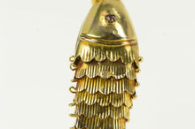 Load image into Gallery viewer, 14K 1960&#39;s Syn. Ruby Articulated Fish Ornate Pendant Yellow Gold