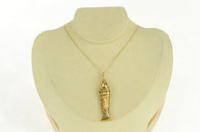 Load image into Gallery viewer, 14K 1960&#39;s Syn. Ruby Articulated Fish Ornate Pendant Yellow Gold