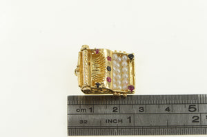 14K Pearl Ruby Sapphire 3D Typewriter Love Charm/Pendant Yellow Gold