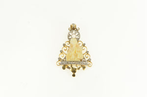14K 1850's Virgin Mary Diamond Antique Pendant Yellow Gold