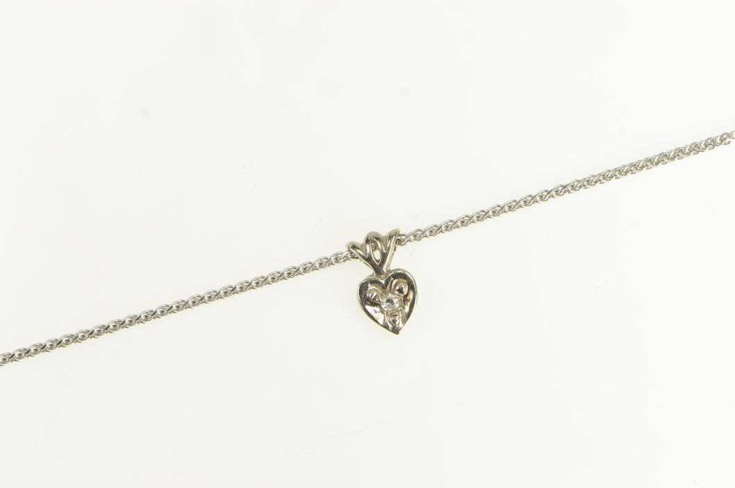14K 1950's Diamond Heart Wheat Chain Necklace 16.25