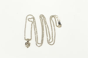 14K 1950's Diamond Heart Wheat Chain Necklace 16.25" White Gold