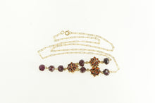 Load image into Gallery viewer, 14K Ornate Garnet Cluster Beaded Chain Drop Necklace 16.75&quot; Yellow Gold