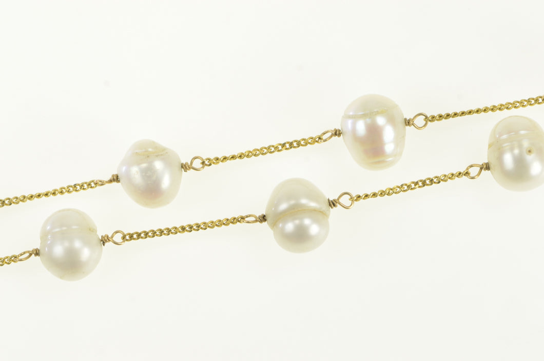 14K 8.7mm Pearl Vintage Beaded Chain Necklace 18.25