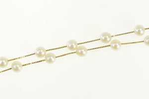 14K 5.5mm Pearl Vintage Beaded Box Chain Necklace 17.25" Yellow Gold