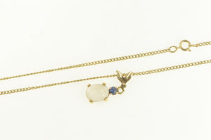 14K Oval Moonstone Sapphire Cabochon Necklace 18.75" Yellow Gold