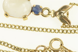 14K Oval Moonstone Sapphire Cabochon Necklace 18.75" Yellow Gold
