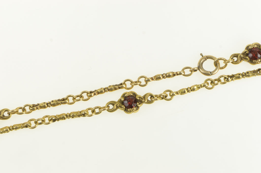 14K Victorian Ornate Garnet Elaborate Chain Necklace 14.25