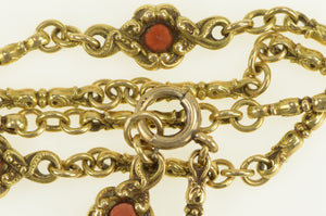 14K Victorian Ornate Garnet Elaborate Chain Necklace 14.25" Yellow Gold